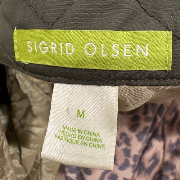 Olive Green Quilted Coat Size M Sigrid Olsen - Picture 2 of 4